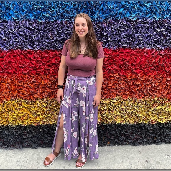 Simplee Women's Elegant Striped Split High Waisted Belted Flowy Wide Leg Pants - Picture 6 of 6